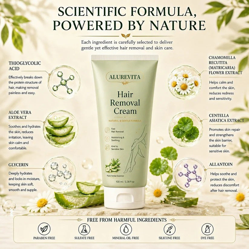 Alurevita™ Natural Gentle Hair Removal Cream | For Women & Men, Sensitive Skin